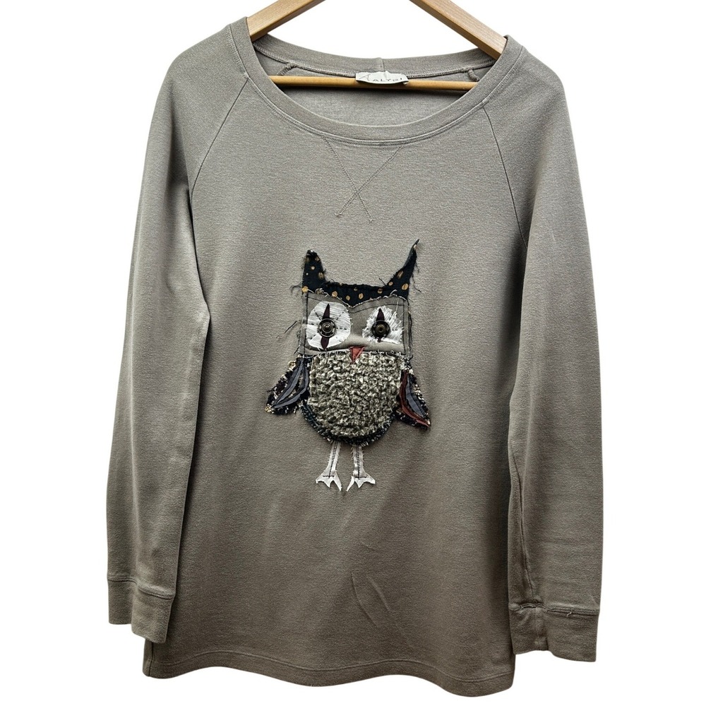 Alysi Owl Appliqué Sweatshirt Womens US 4 Gray Cotton Wool Blend Made in Italy